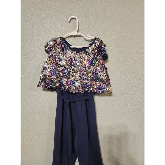 Girls shiny jumpsuit Size 6-7X blue - Picture 2 of 6